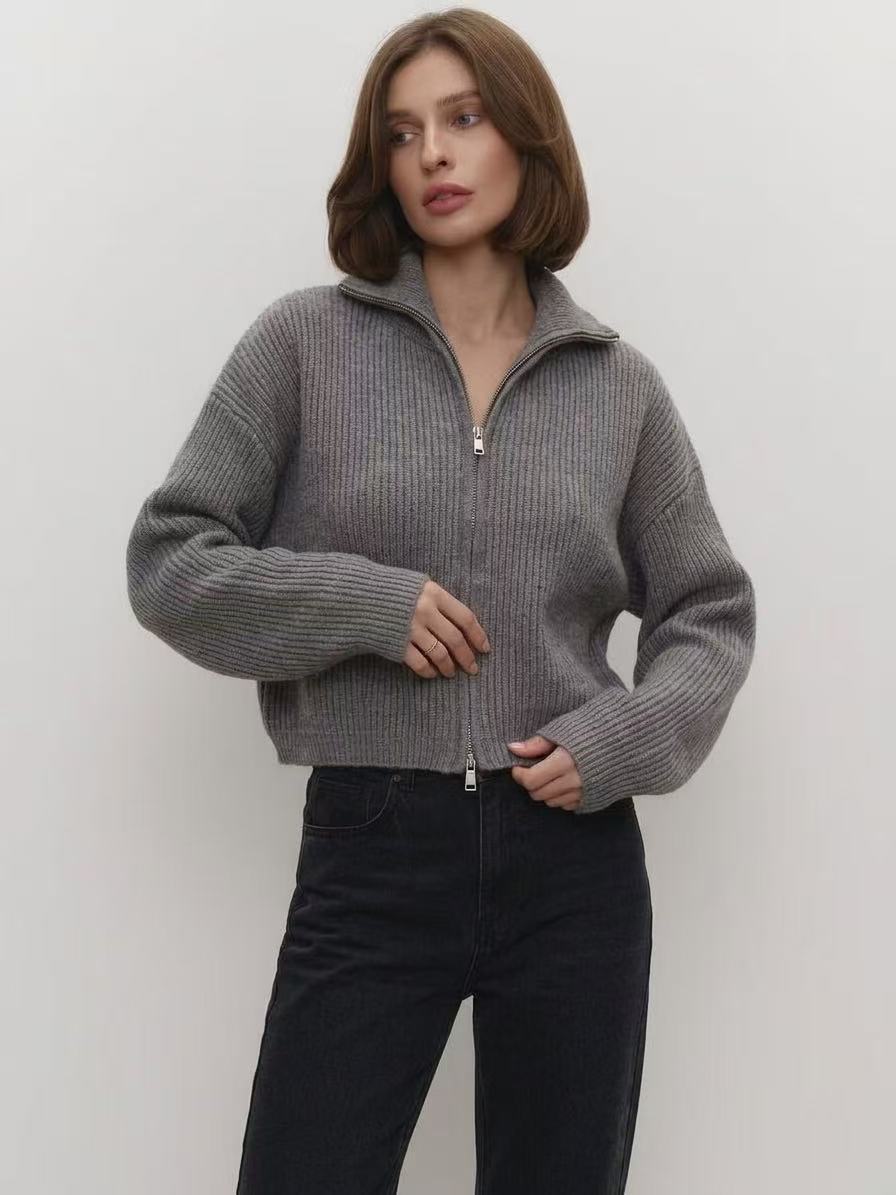 Custom Women’s Vintage Double Zip Knit Cardigan Jacket - Image 3