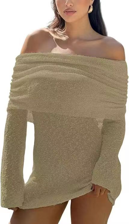 Custom Women’s Off Shoulder Knit Mini Dress - Image 3