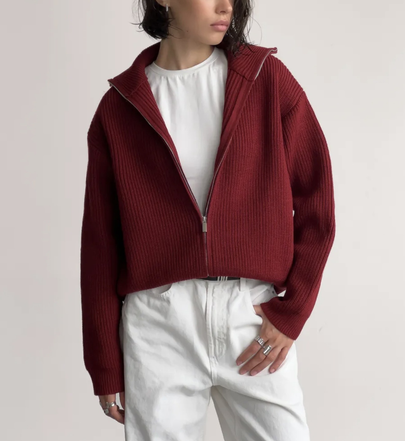 Custom Women’s Vintage Double Zip Knit Cardigan Jacket - Image 4