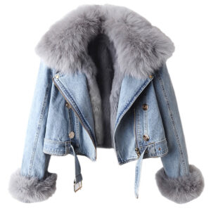Custom Women’s Faux Fur Collar Denim Jacket