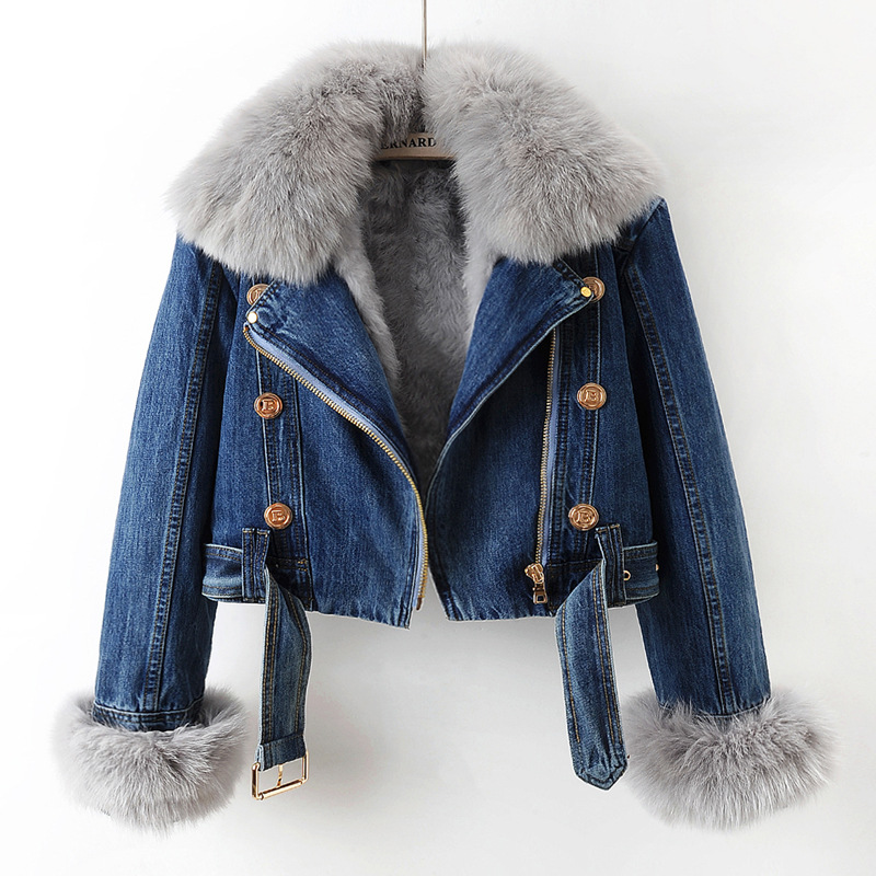 Custom Women’s Faux Fur Collar Denim Jacket - Image 3