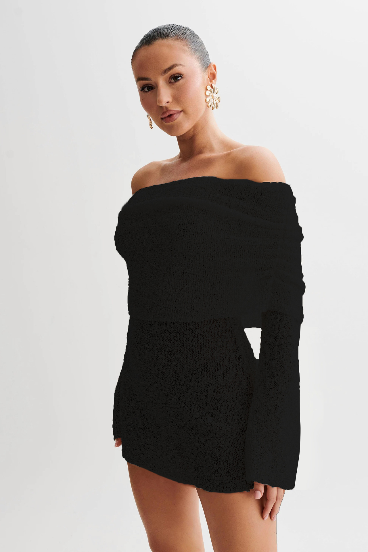 Custom Women’s Off Shoulder Knit Mini Dress - Image 4
