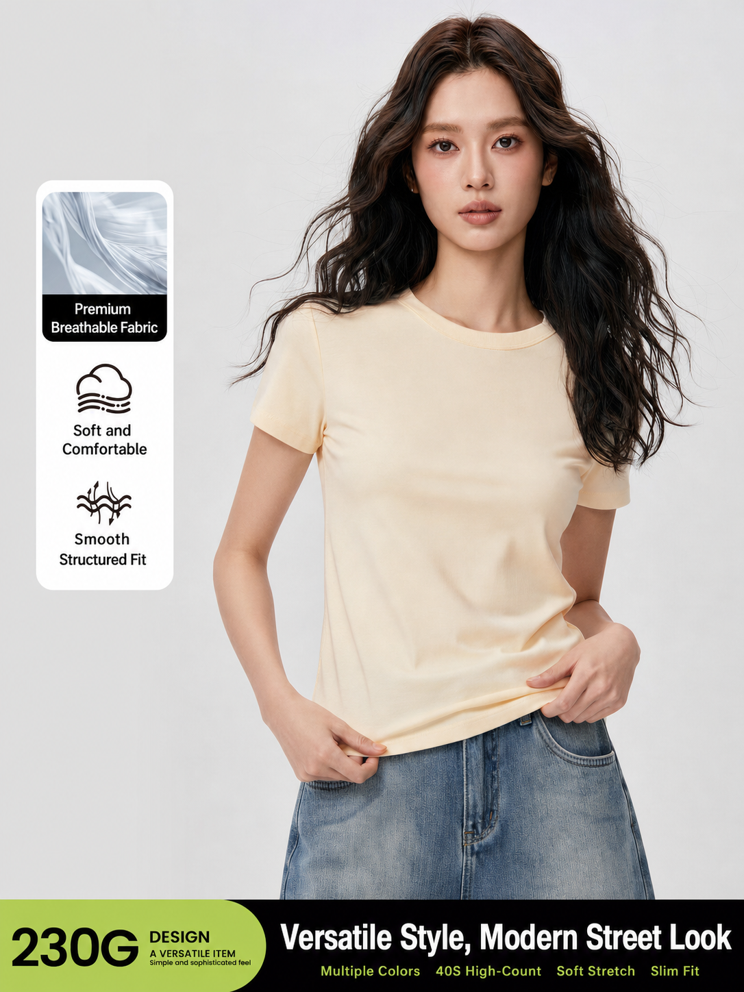 230GSM Cropped Crew Neck Slim Short Sleeve T-Shirt (Women)