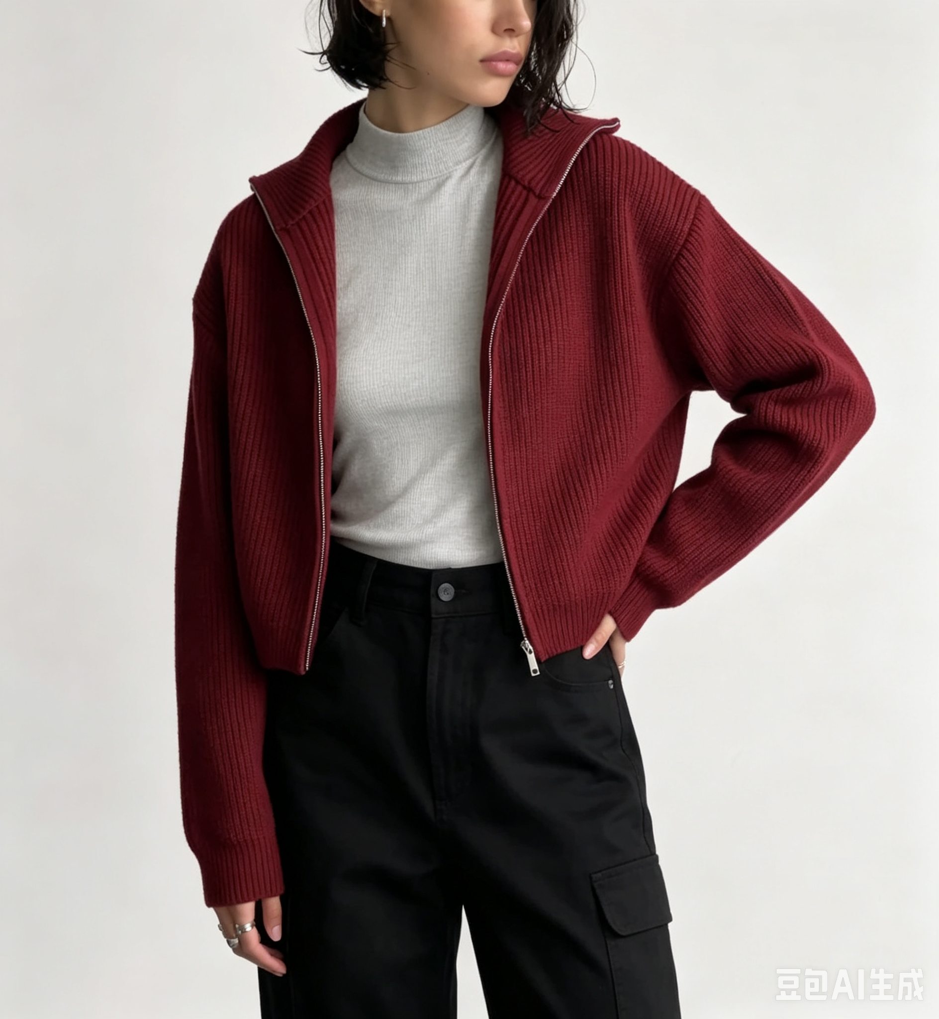Custom Women’s Vintage Double Zip Knit Cardigan Jacket - Image 5