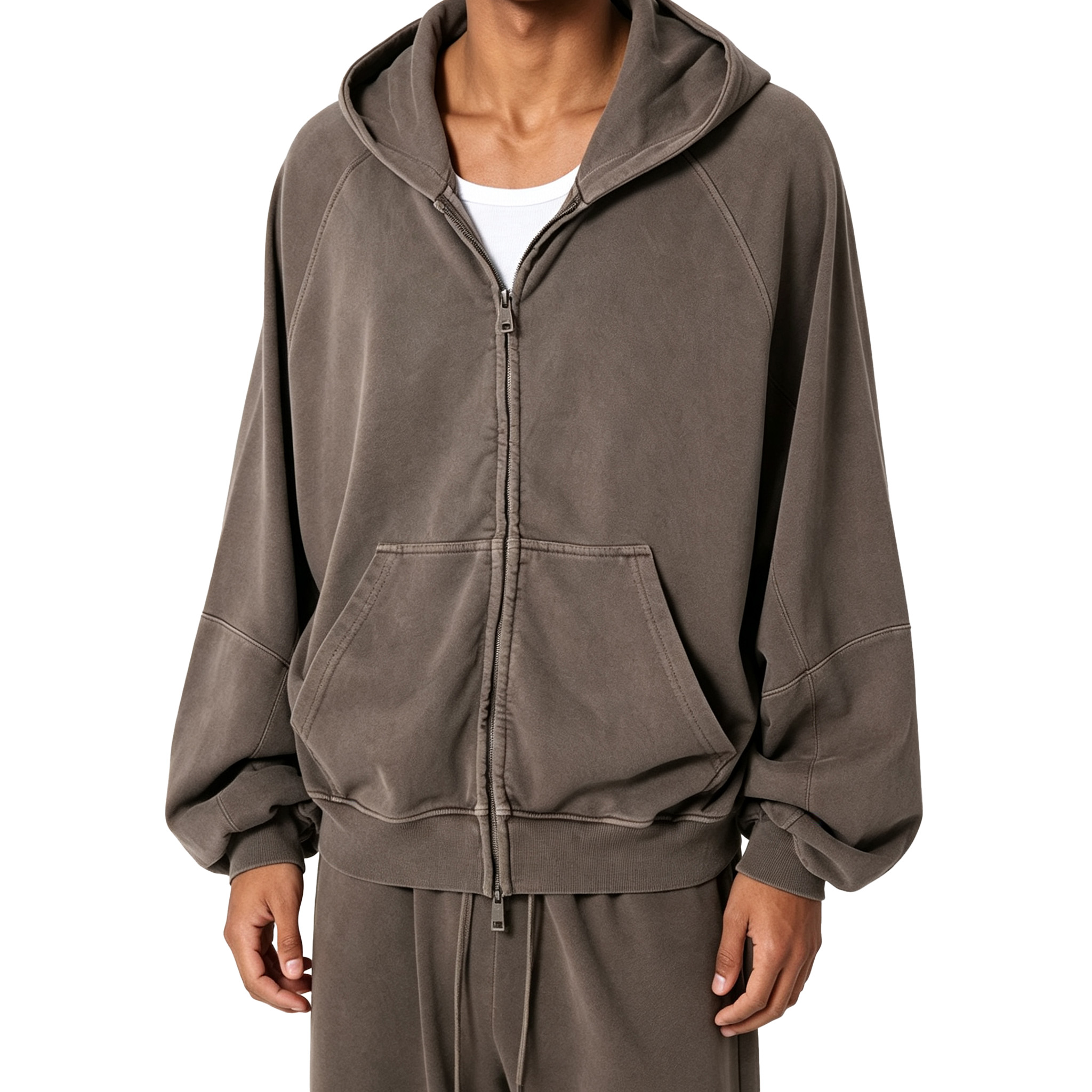 Custom Men’s Vintage Patchwork Zip Up Heavyweight Hoodie - Image 2