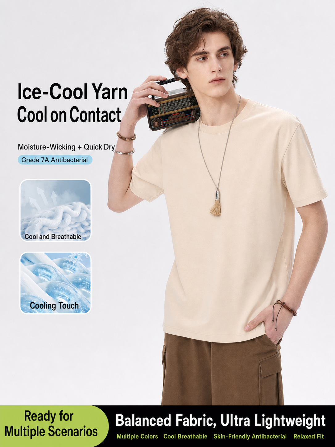 200GSM Ice Cool Cotton Quick Dry Short Sleeve T-Shirt (Men)