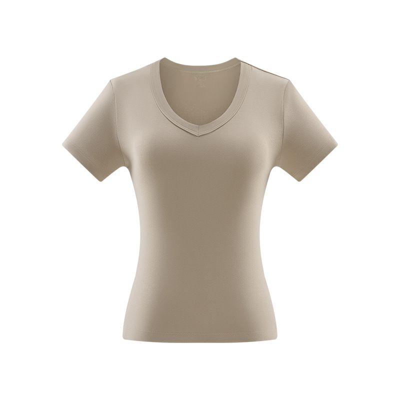 230GSM Stretch V-Neck Slim Short Sleeve T-Shirt (Women) - Image 2