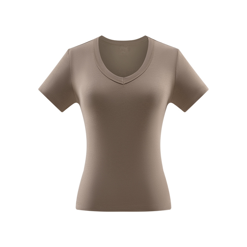 230GSM Stretch V-Neck Slim Short Sleeve T-Shirt (Women) - Image 3