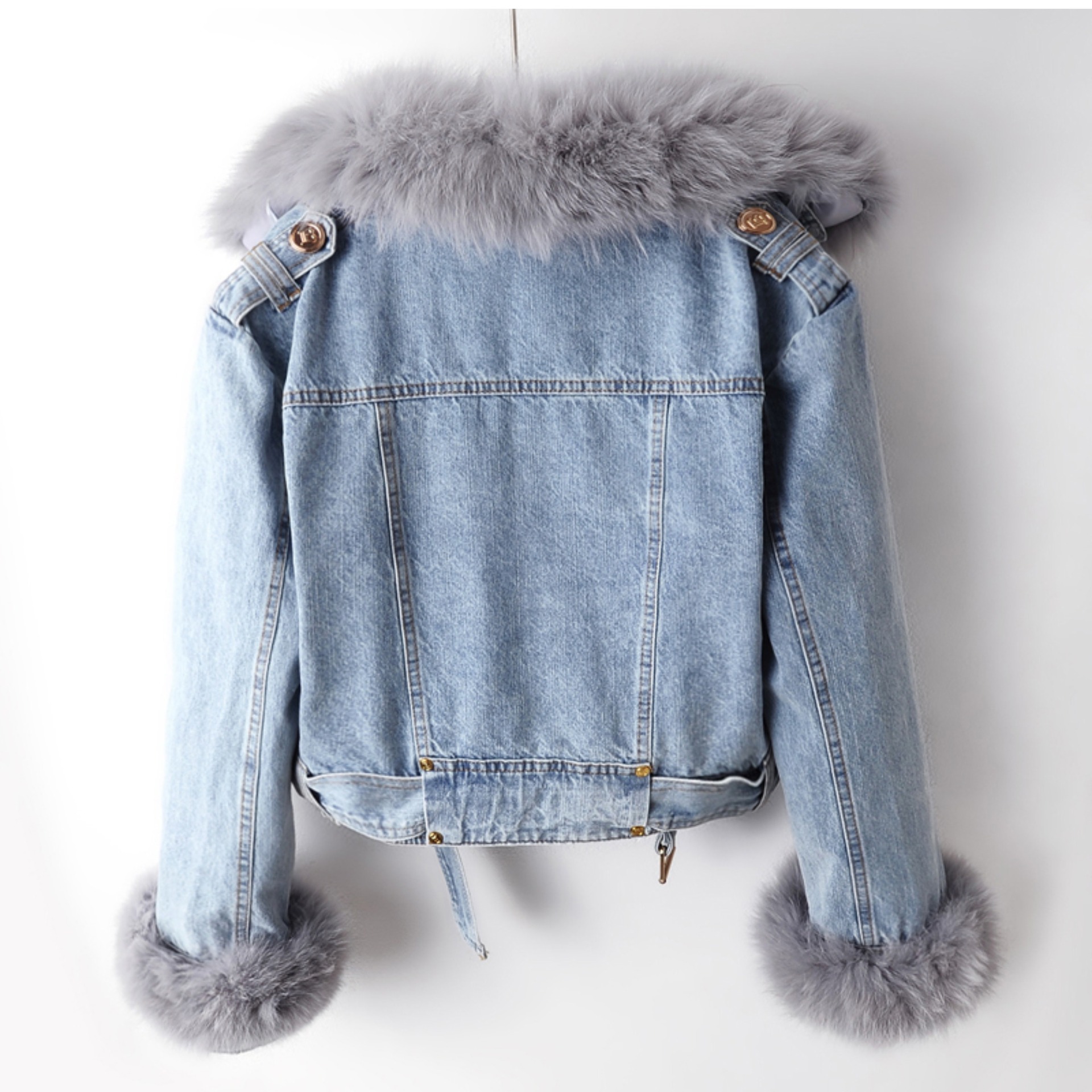Custom Women’s Faux Fur Collar Denim Jacket - Image 4