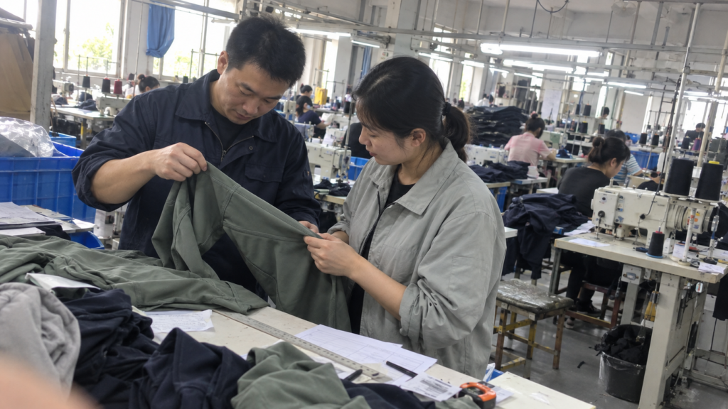 Quality inspection at a clothing factory in China